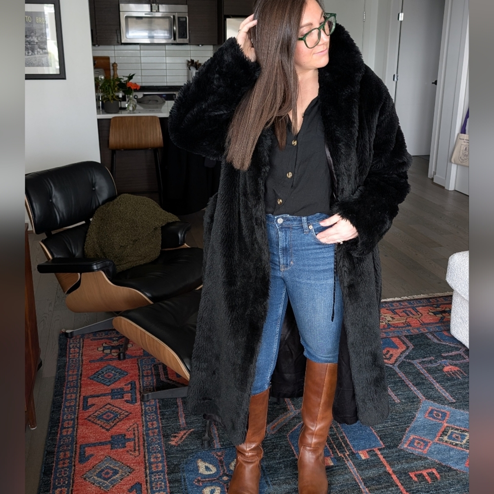 Sonia Rykiel Black Faux Fur Long Coat